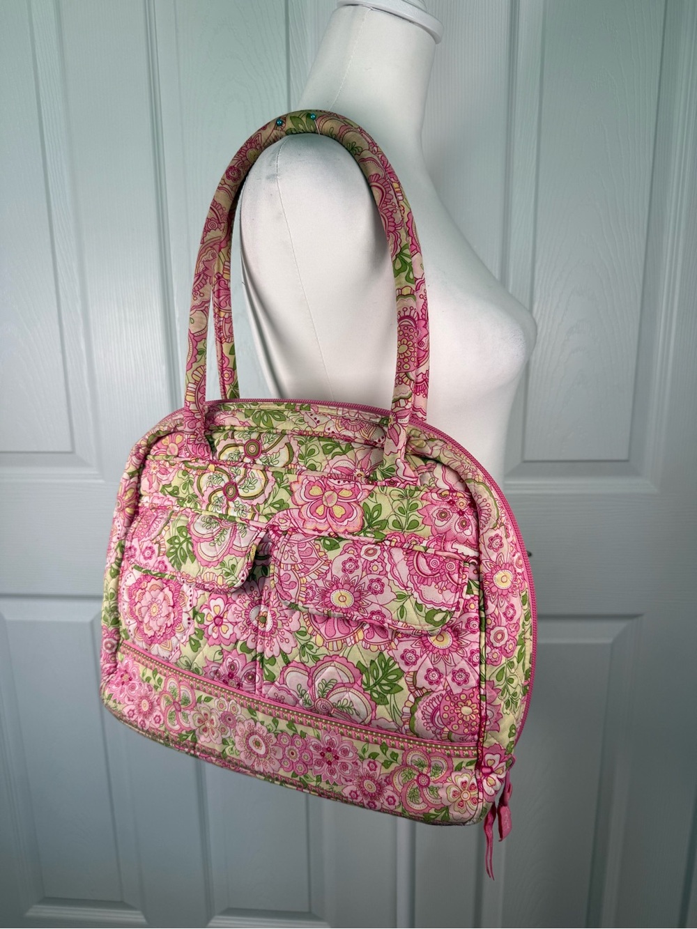Vera Bradley Petal Pink Bowler Bag Vintage 2006 Retired Floral Cottagecore Style